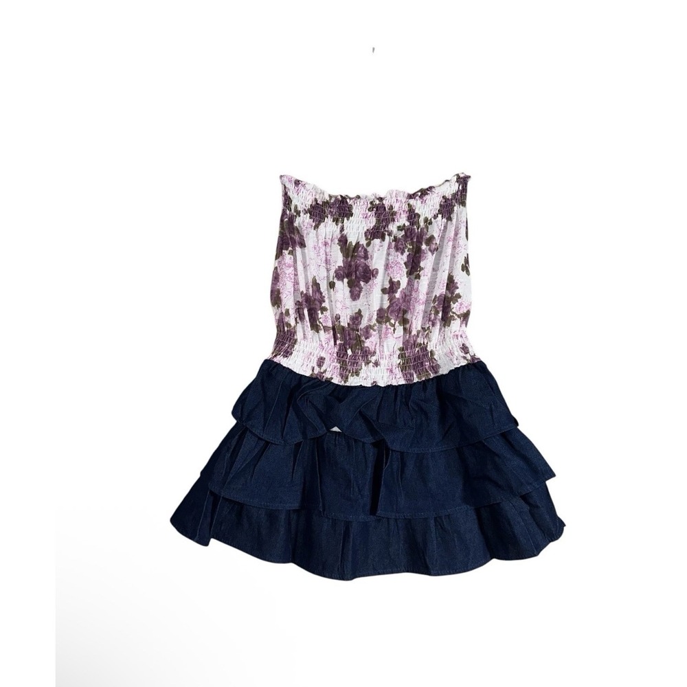 NEW Pop Star Tiered Mini Dress Women Sz S  Multicolor Floral Ruffle  Strapless